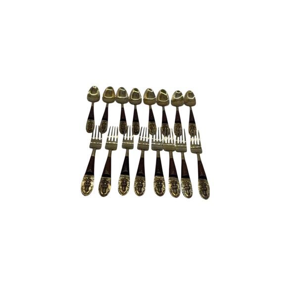 Vintage Siam Thailand 29-Piece Nickel Bronze Flatware Set in Velvet-Lined Box - Picture 7 of 11